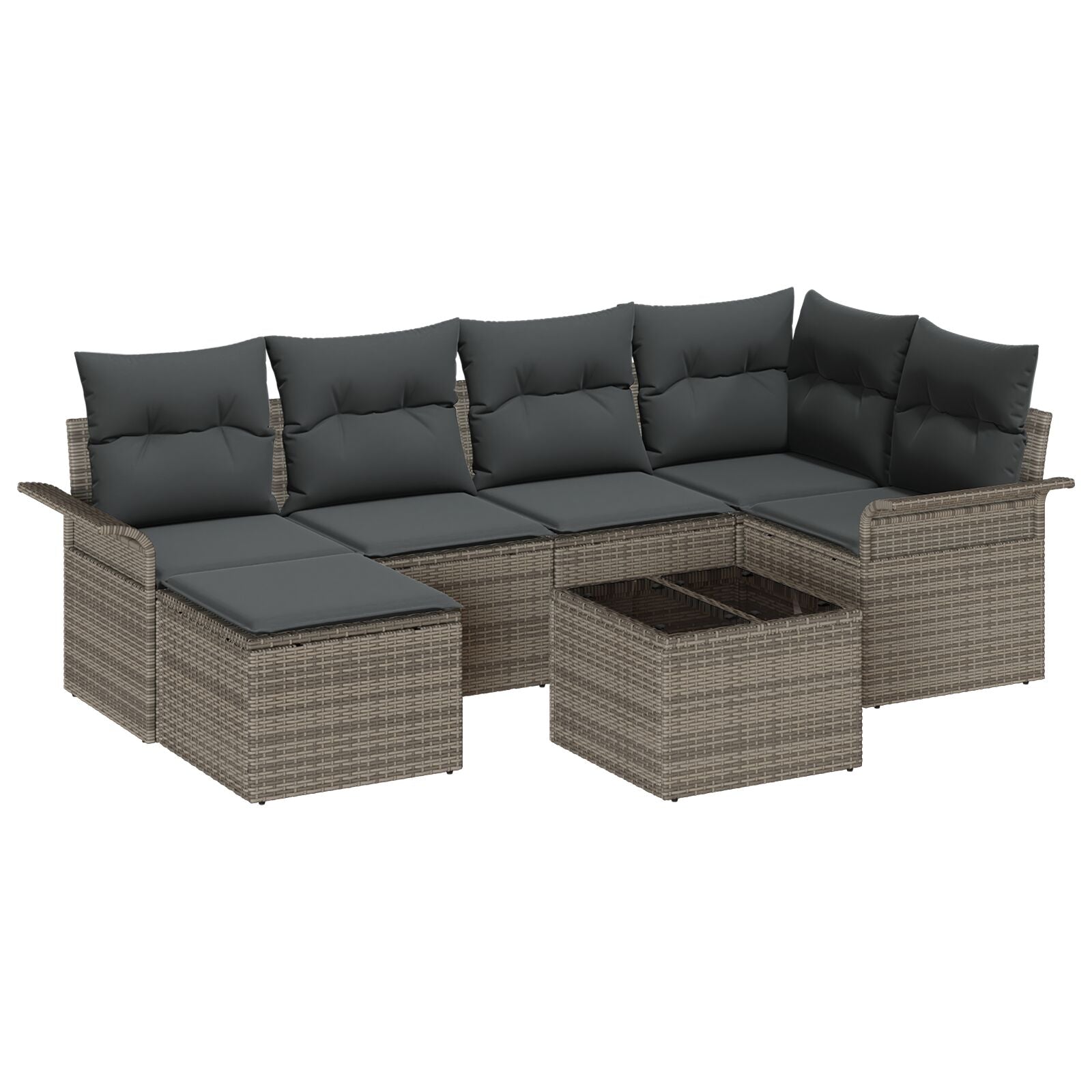 6-Delig Tuin Bankstel Met Kussens Zwart Poly Rattan