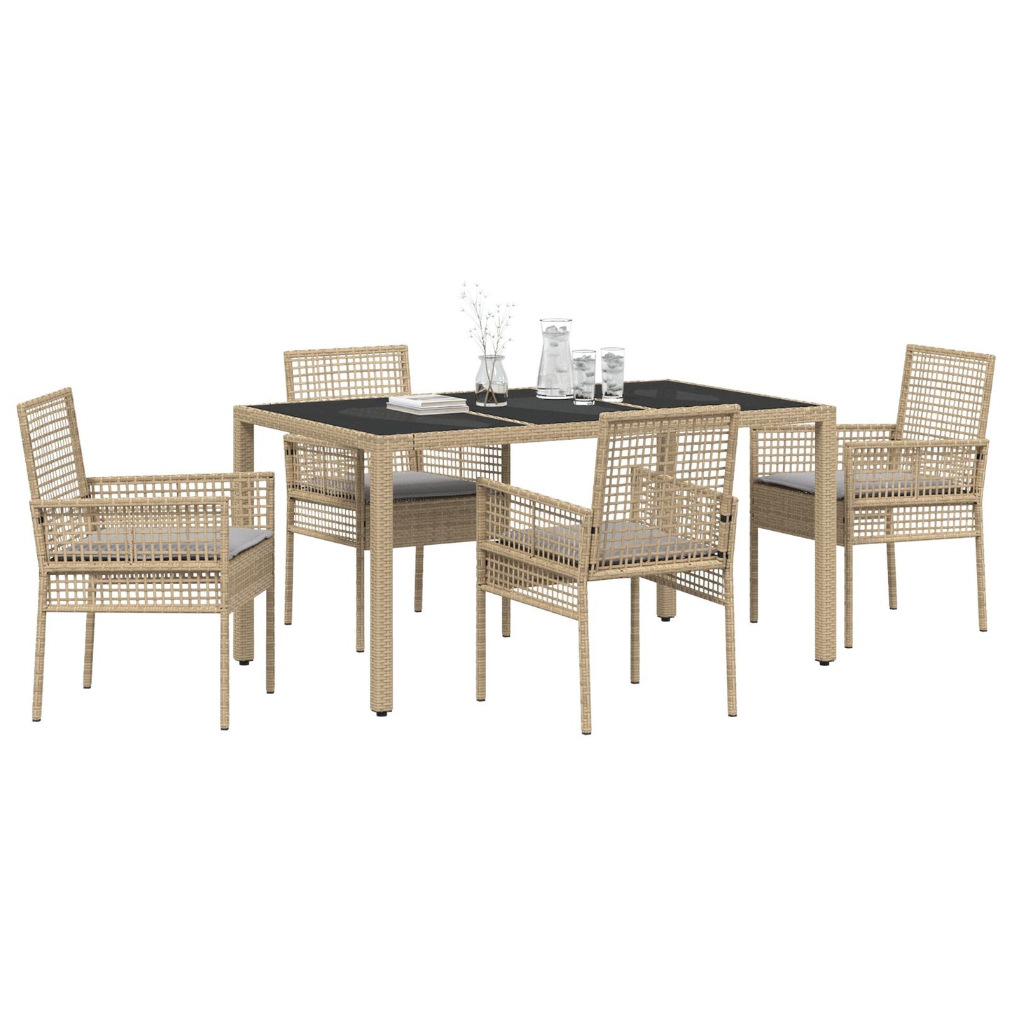5-Delige Tuin Eetset Met Kussens Beige Poly Rattan