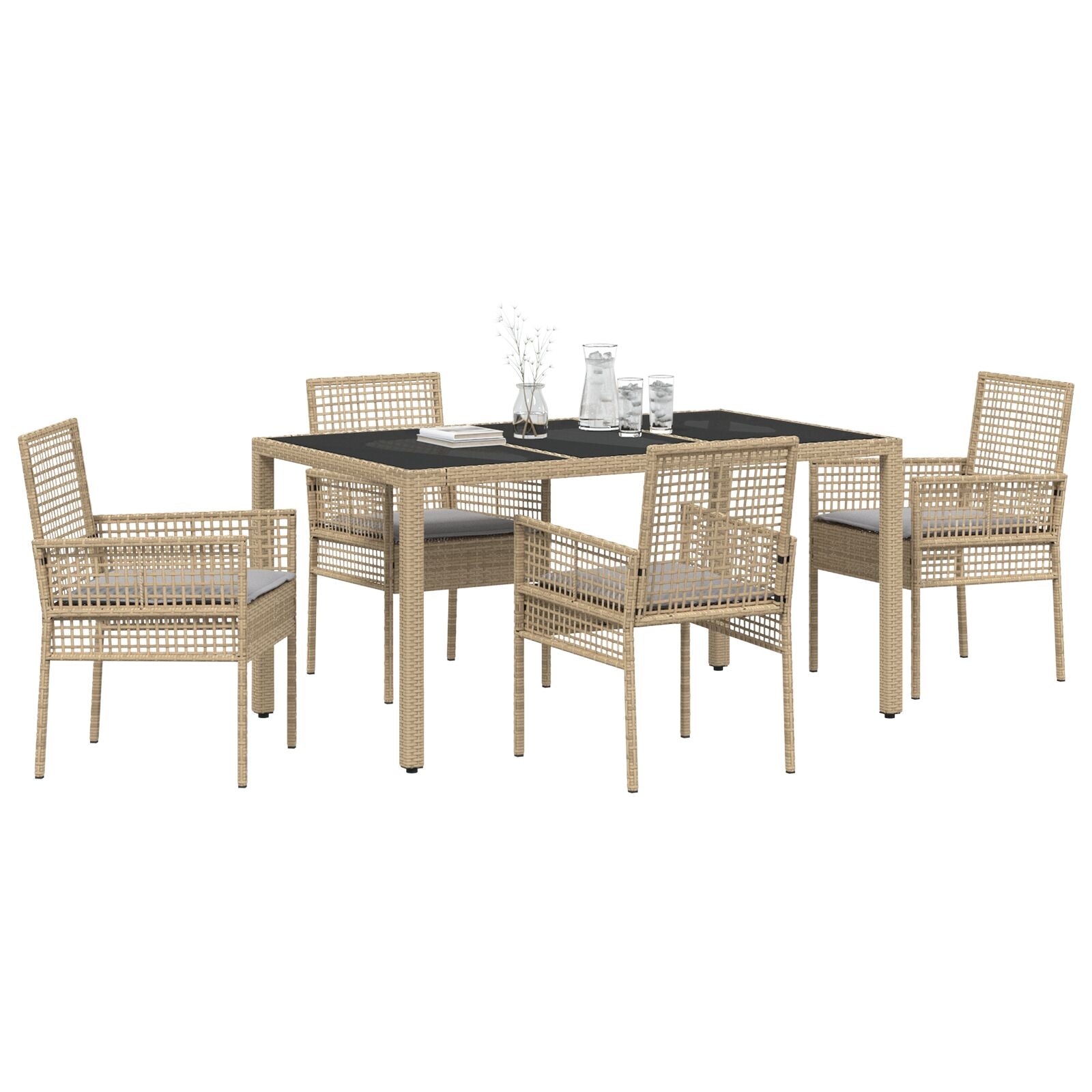 5-Delige Tuin Eetset Met Kussens Beige Poly Rattan