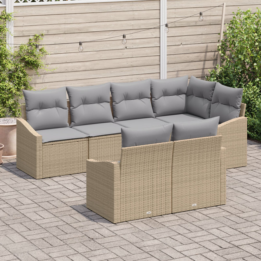 7-Delige Tuin Sofa Set Met Kussens Beige Poly Rattan