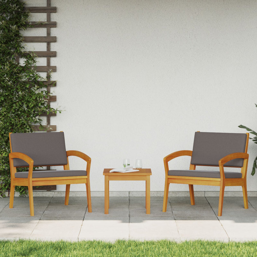 3-Delige Bistro Set Met Kussens, Gemaakt Van Massief Acaciahout Donkergrijs 2x stoel + tafel