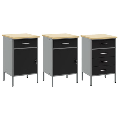 8-Delige Werkcabinet En Pegboard Set Mdf En Metaal 3x (84/84/85 cm) Zwart 3x kast + 3x pegboard + 2x gereedschap kast