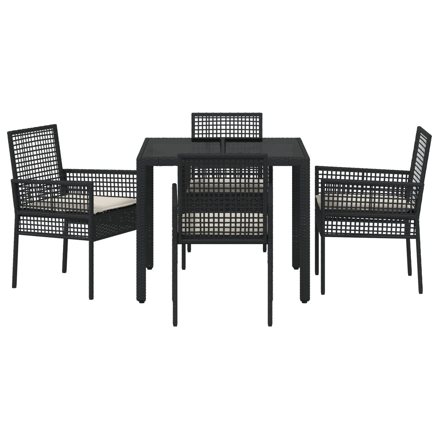 5-Delige Tuin Eet Set Met Kussens Zwart Poly Rattan