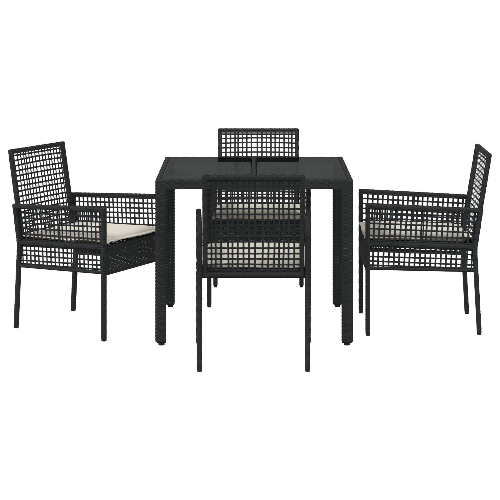 5-Delige Tuin Eet Set Met Kussens Zwart Poly Rattan