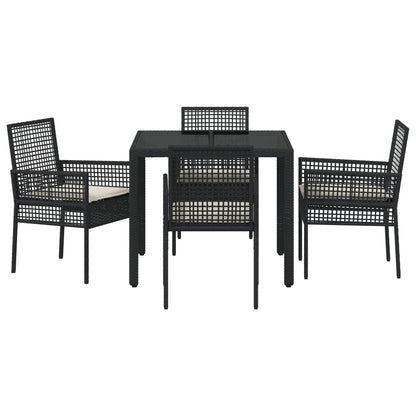 5-Delige Tuin Eet Set Met Kussens Zwart Poly Rattan