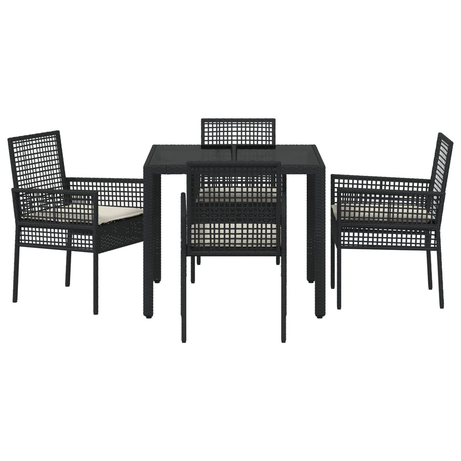 5-Delige Tuin Eet Set Met Kussens Zwart Poly Rattan