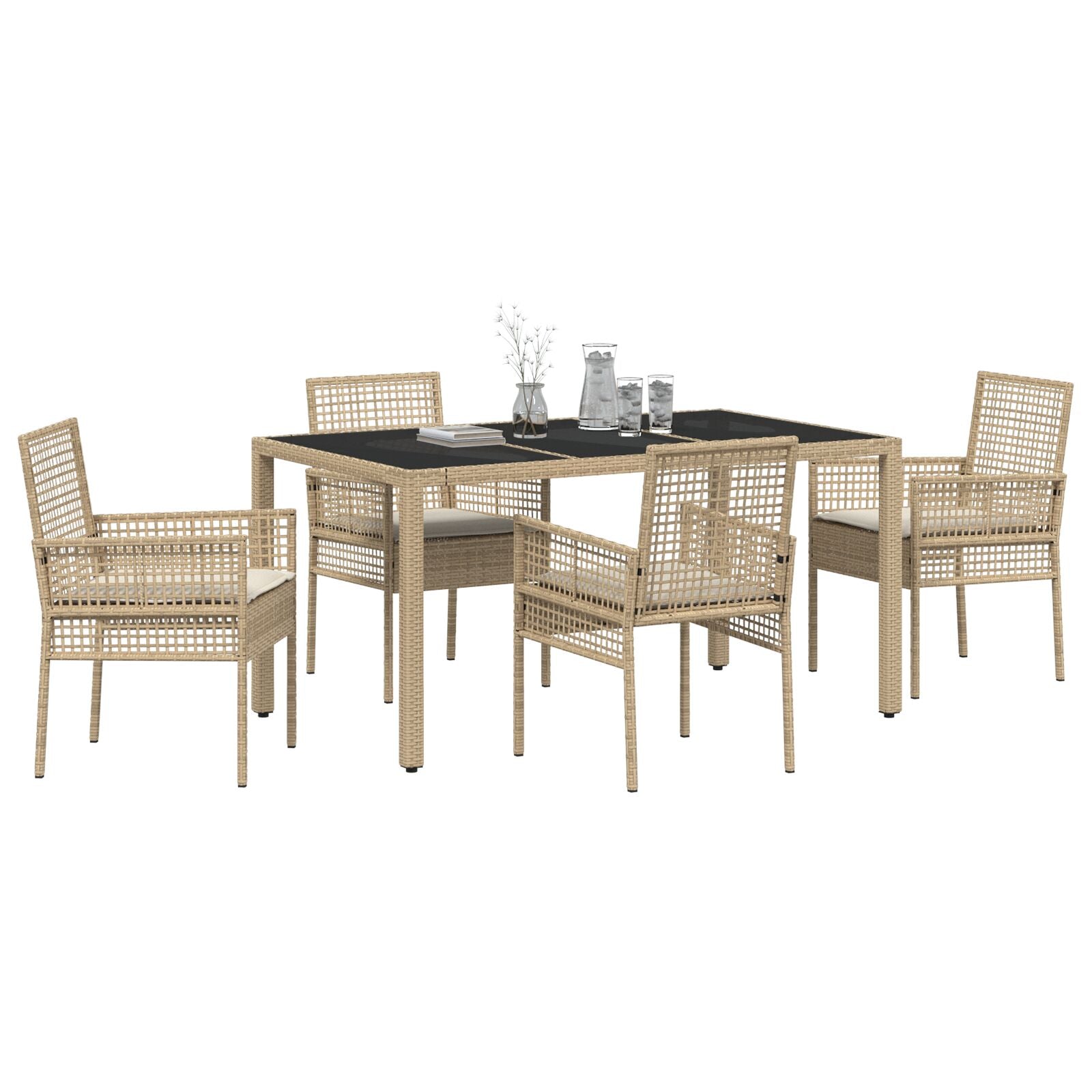 Set Van 3 Beige Pe Rattan, Gehard Glas, Gepoedercoat Staal