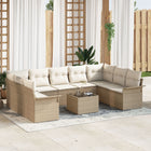 Loungeset poly rattan beige 10-delig met kussens