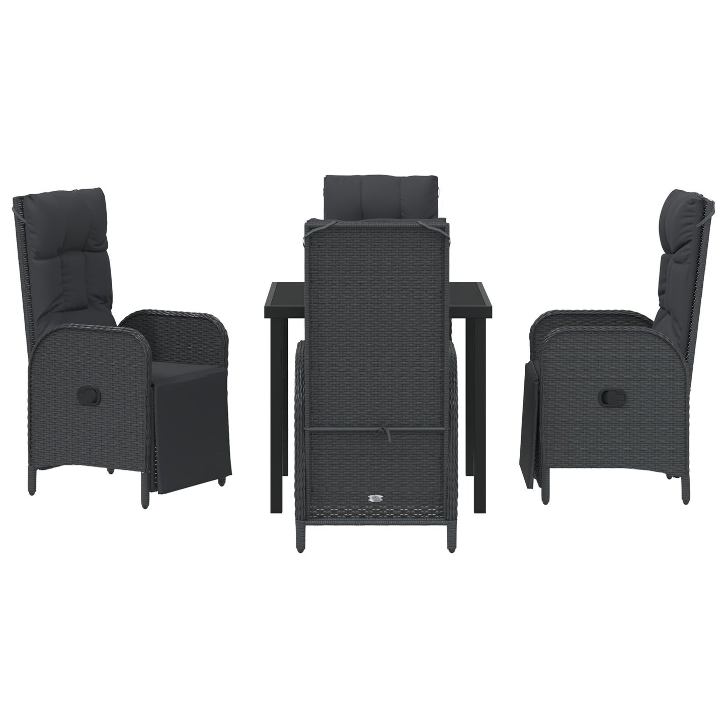 5 Delige Tuin Eetset Met Kussens Zwart Poly Rattan