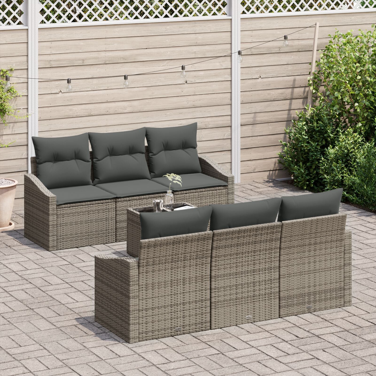 7-Delige Tuin Sofa Set Met Kussens Grijs Poly Rattan