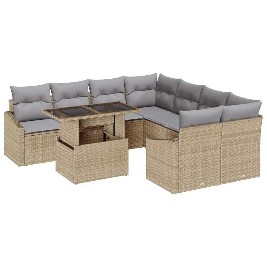 9-Delig Tuin Sofa Set Met Kussens Beige Poly Rattan