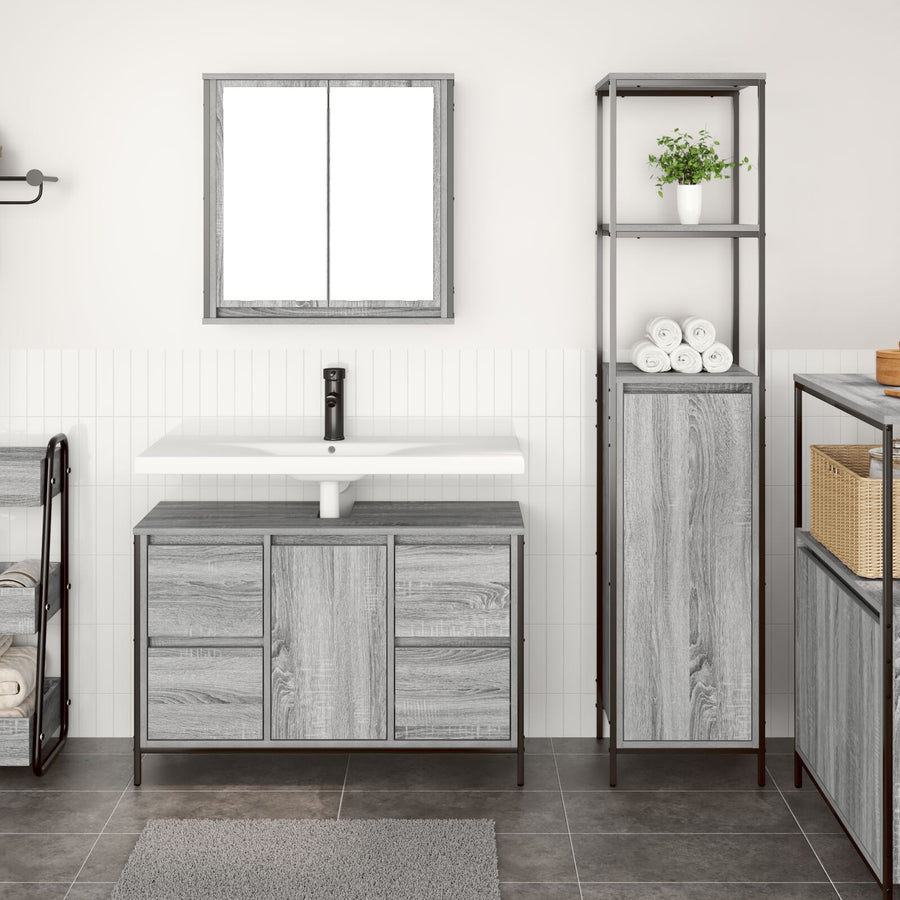 2-Delige Badkamermeubelset Engineered Wood Grijs sonoma Wastafelkast + badkamerkast