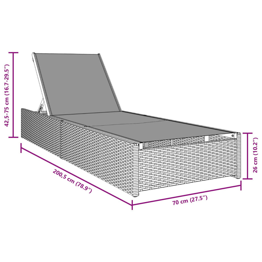 Zonnebed 60X200X27 Cm Poly Rattan Beige