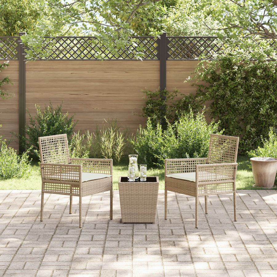 3-Delige Tuin Bistro Set Met Kussens Beige Poly Rattan