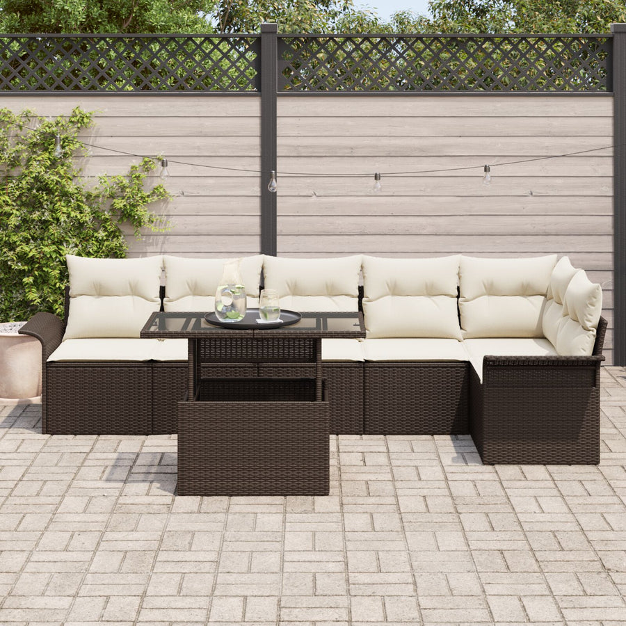 7-Delige Tuin Sofa Set Met Kussens Bruin Poly Rattan