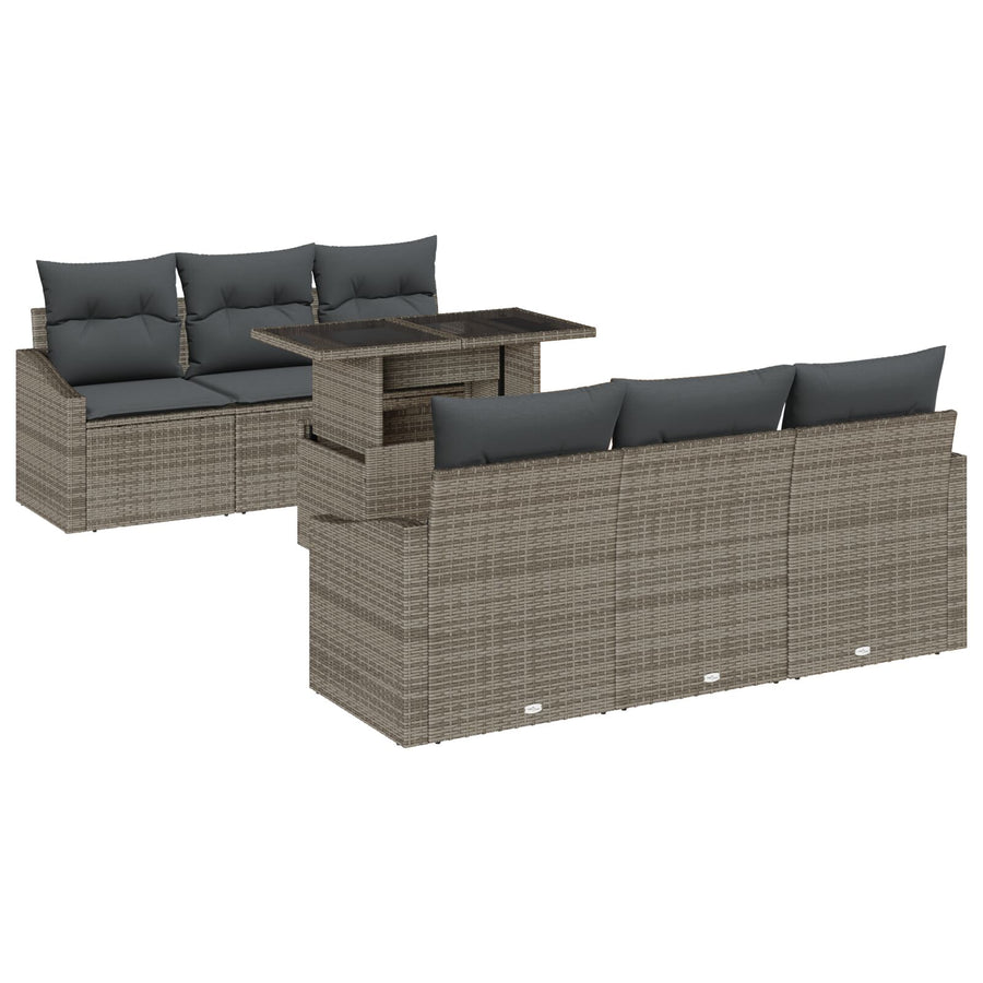 7 Stuk Tuin Sofa Set Met Kussens Grijs Poly Rattan
