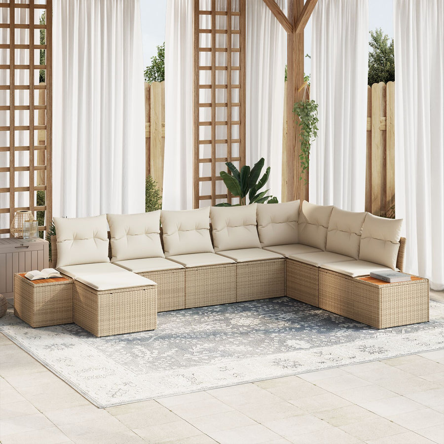 8-Delige Tuin Sofa Set Met Kussens Beige Poly Rattan Acacia