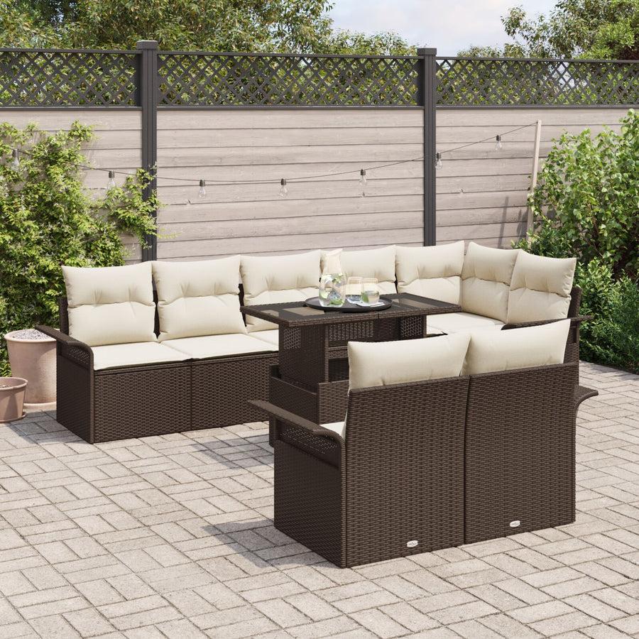 9-Delige Tuinbankset Met Kussens Bruin Poly Rattan