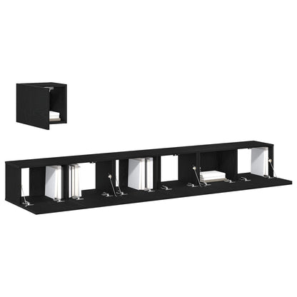 4-Delige Tv-Kastenset Zwart Eiken Engineered Hout