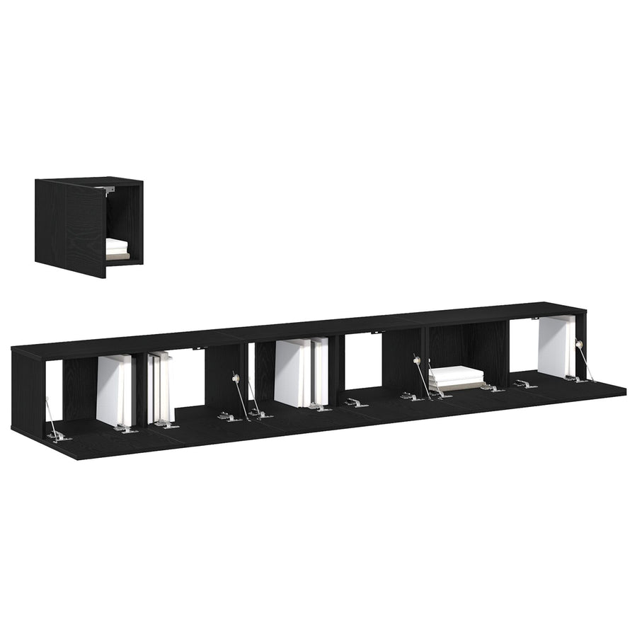 4-Delige Tv-Kastenset Zwart Eiken Engineered Hout