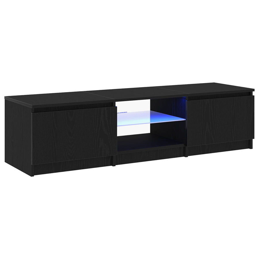 Tv-Meubel Met Led-Verlichting - Zwart Eiken - 140X40X35,5 Cm - Bewerkt Hout