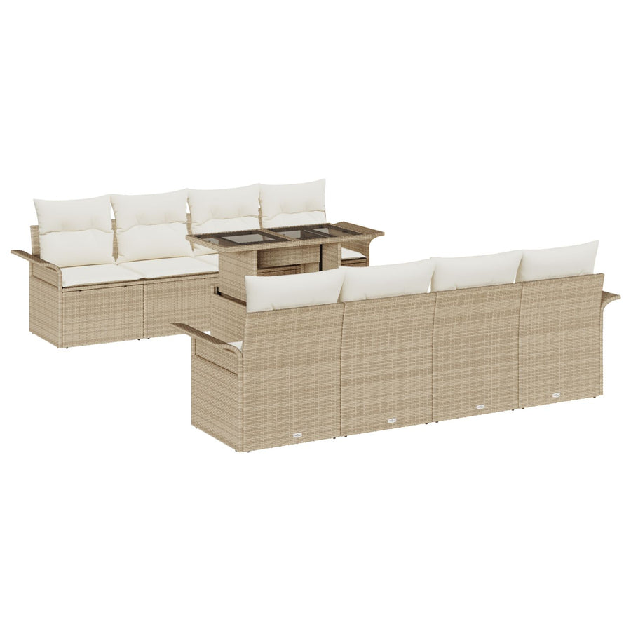9-Delige Tuin Sofa Set Met Kussens Beige Poly Rattan
