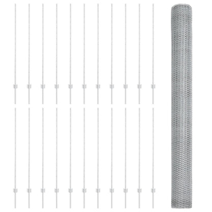 Hekpalen 22 Stks U-Channel 140 Cm Verzinkt Staal,  Hexagonaal Hek 1,4X50 M Verzinkt Staal