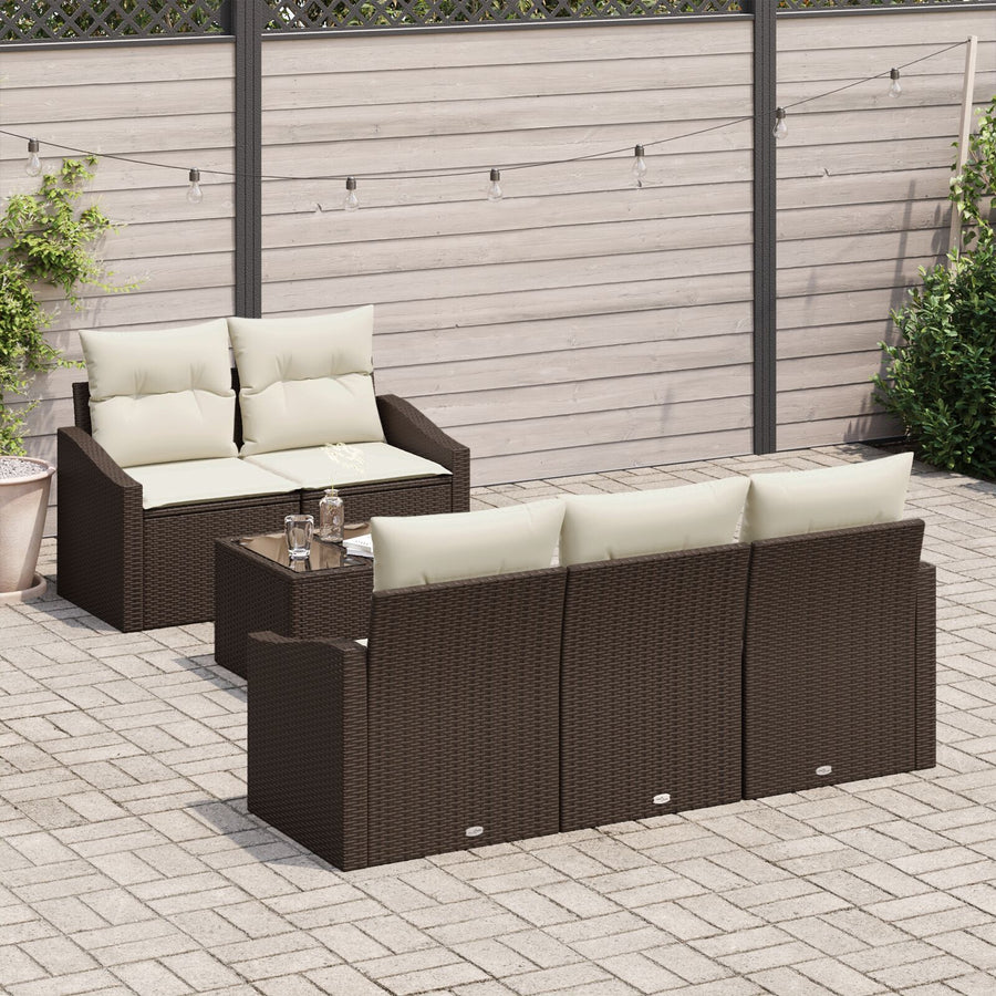 6-Delige Tuinbankset Met Kussens Bruin Poly Rattan