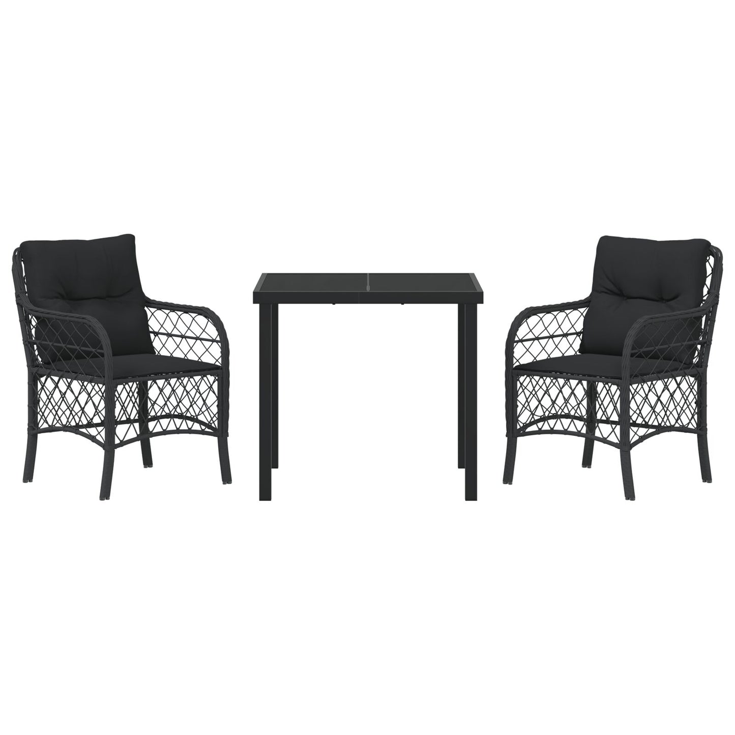 3 Delige Tuinset Met Kussens Zwart Poly Rattan