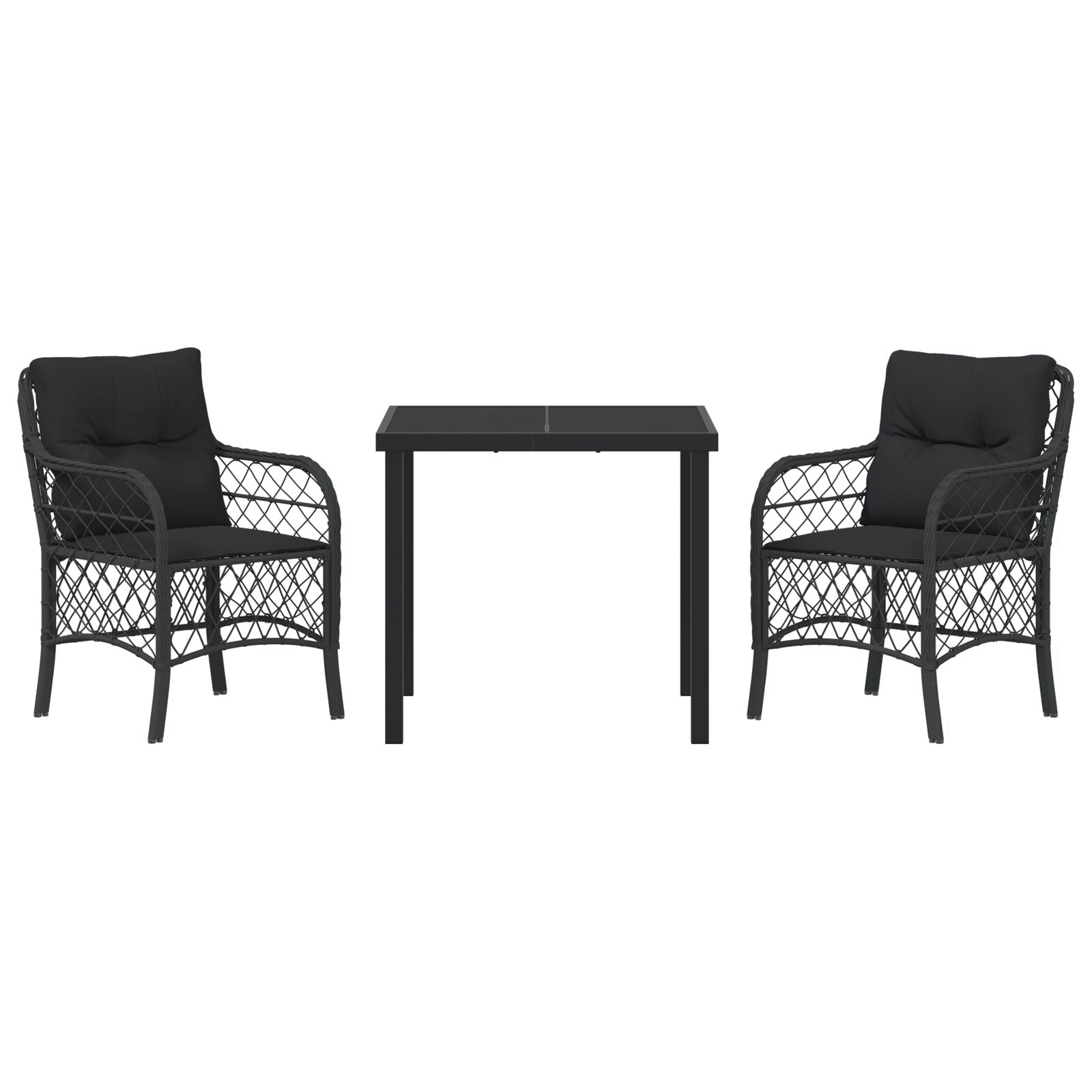 3 Delige Tuinset Met Kussens Zwart Poly Rattan