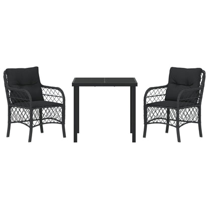 3 Delige Tuinset Met Kussens Zwart Poly Rattan