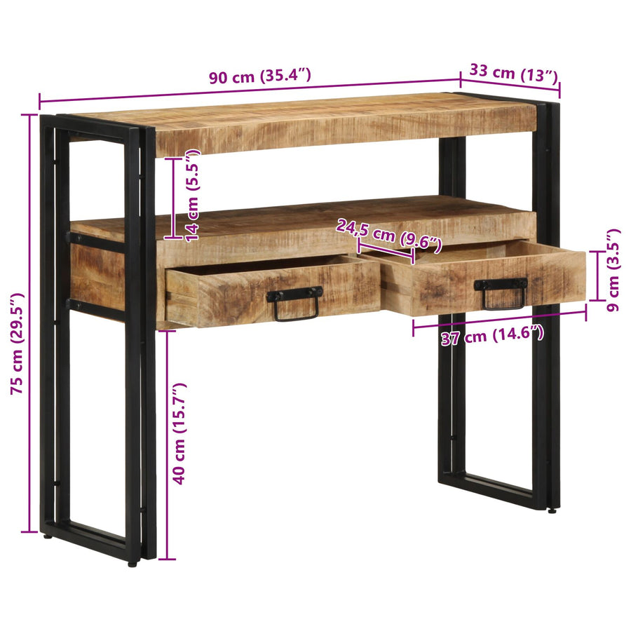 Bijzettafels Zwart En Metaal 90 x 33 x 75 cm Massief mangohout