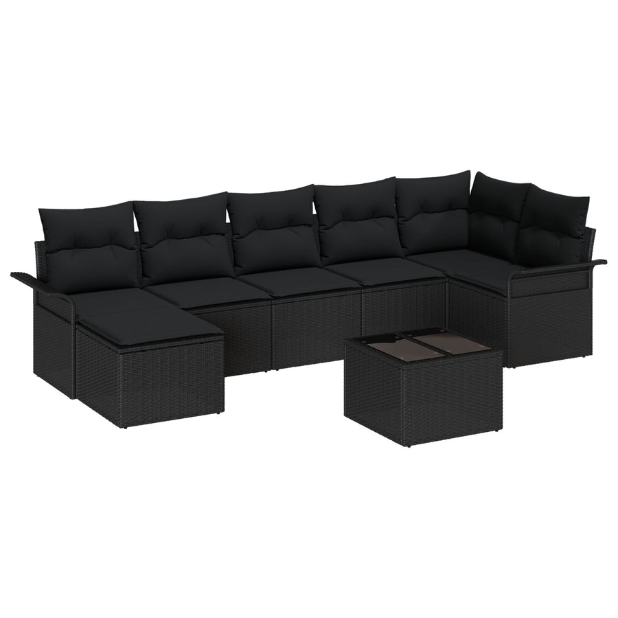 8-Delige Tuinsofa Set Met Kussens Zwart Poly Rattan