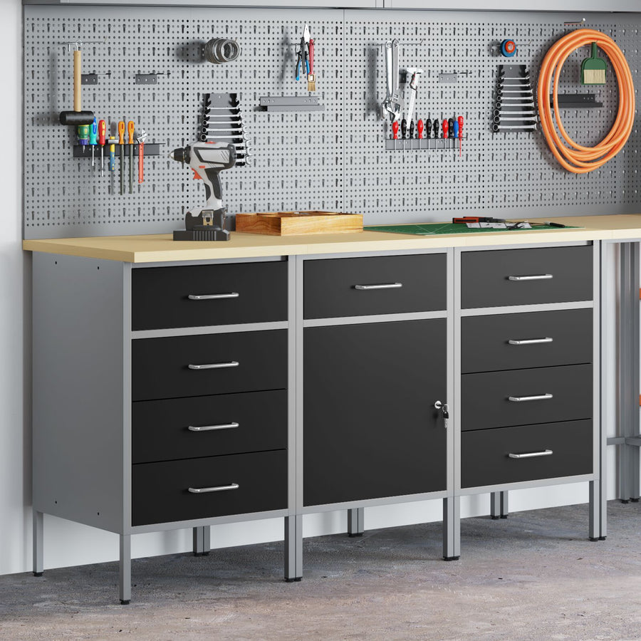 3-Delige Werkcabinet Set Zwart En Grijs Gelaagd Hout En Staal