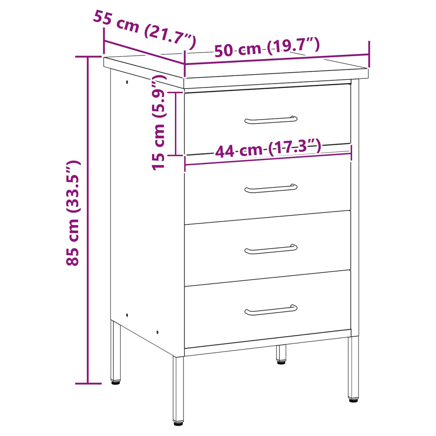 Werkbank 50X55X85 Cm Staal Zwart en grijs Werkplaatskast met 4 lades