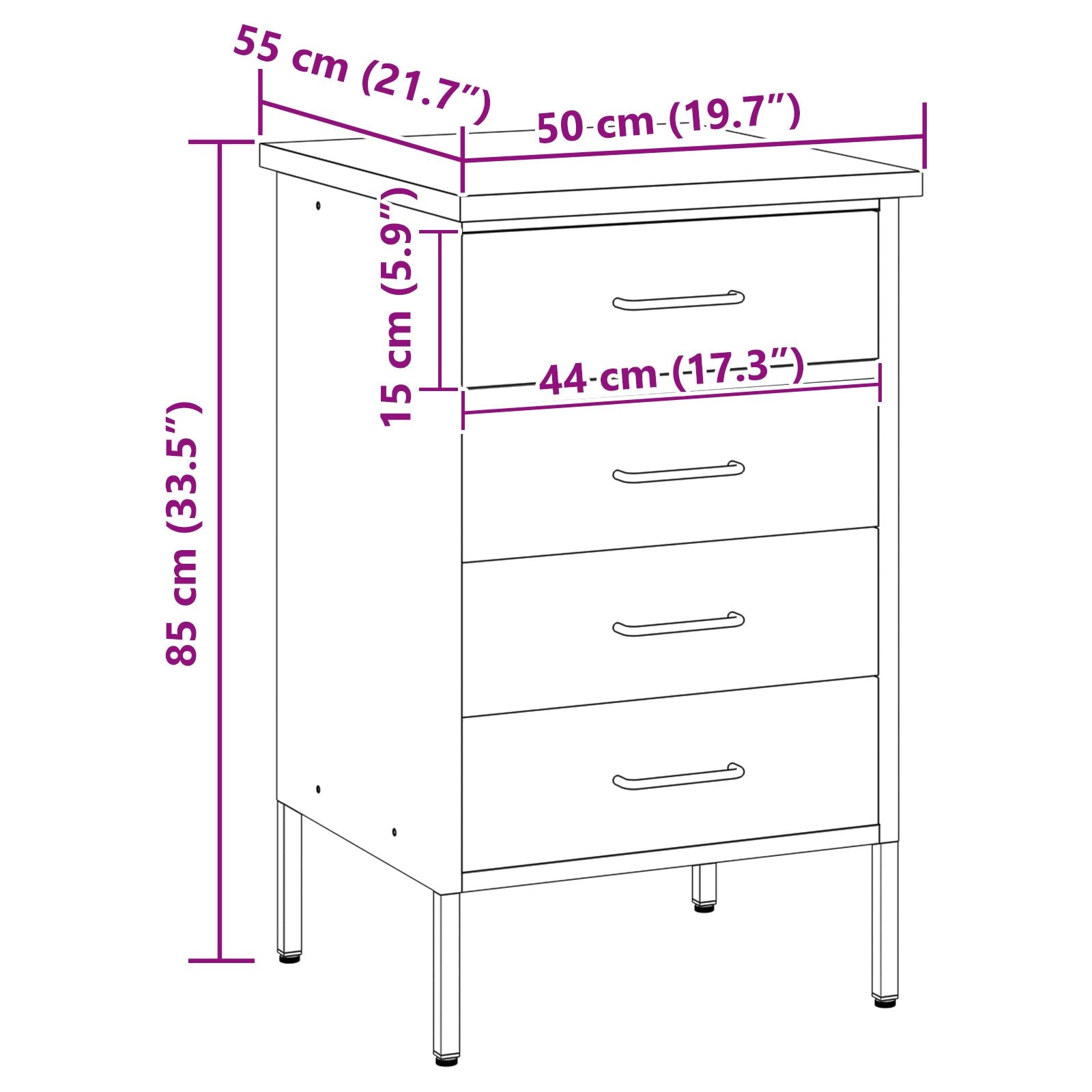 Werkbank 50X55X85 Cm Staal Zwart en grijs Werkplaatskast met 4 lades