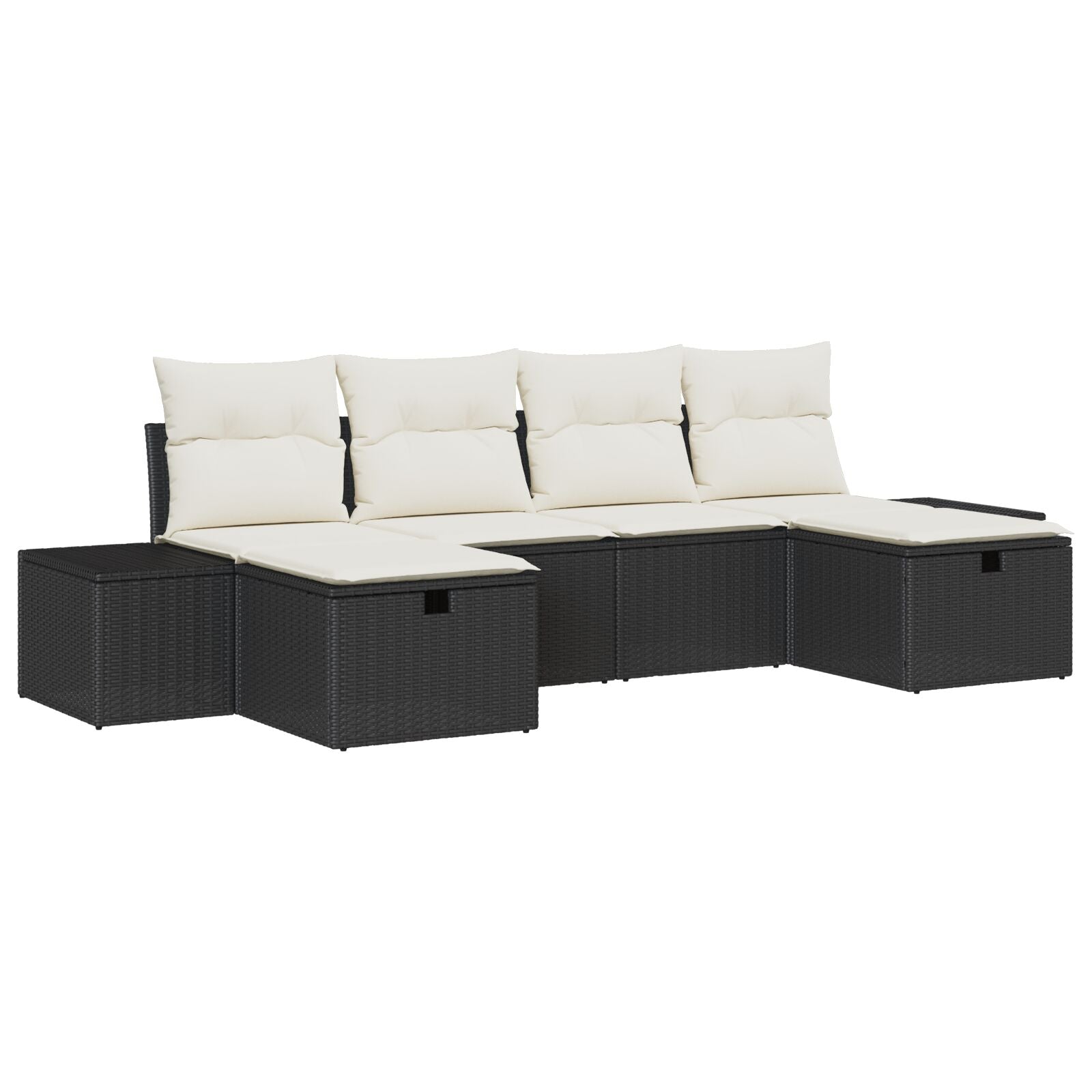 6-Delige Tuin Sofa Set Met Kussens Zwart Poly Rattan Wit
