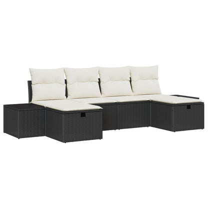 6-Delige Tuin Sofa Set Met Kussens Zwart Poly Rattan Wit