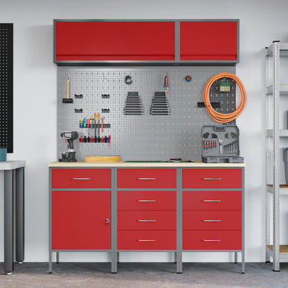 8-Delige Werkbank Set Staal 3x (84/85/85 cm) Rood 3x kast + 3x pegboard + 2x kast met deur