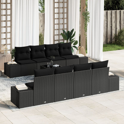 7-Delig Tuinbankstel Met Kussens Zwart Poly Rattan