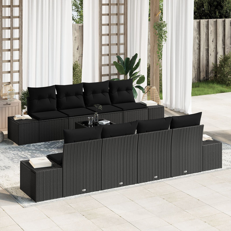 7-Delig Tuinbankstel Met Kussens Zwart Poly Rattan