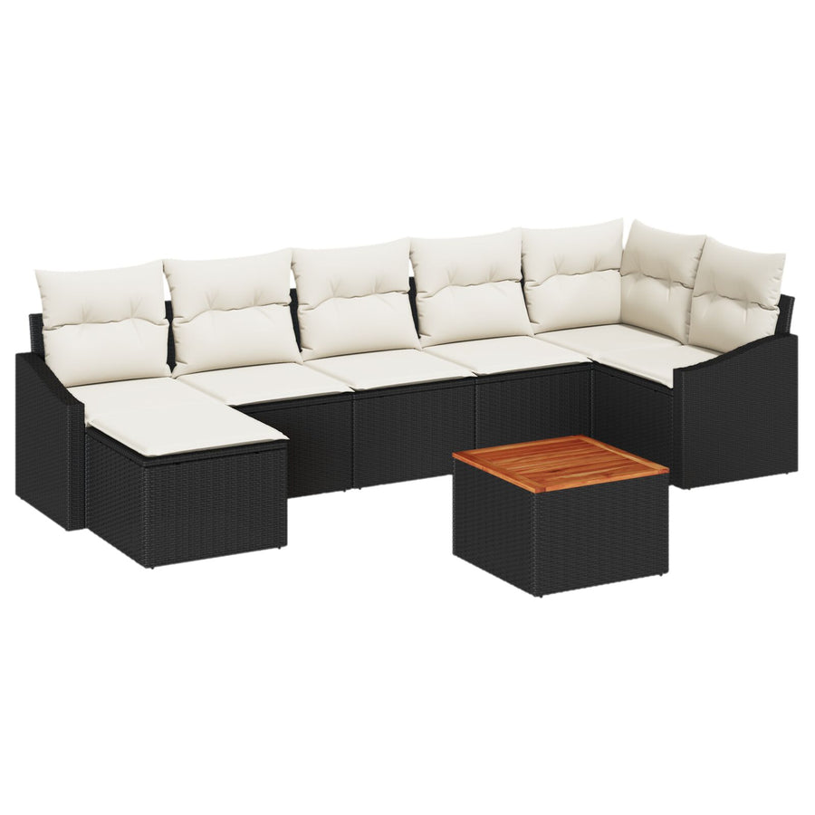 8-Delige Tuin Sofa Set Met Kussens Zwart Poly Rattan Acacia