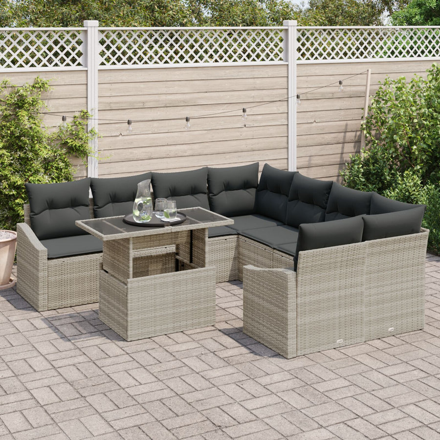 Tuinbankset Set Van 9 Beigetinten Rattan, Glas, Stof Tuinbankset
