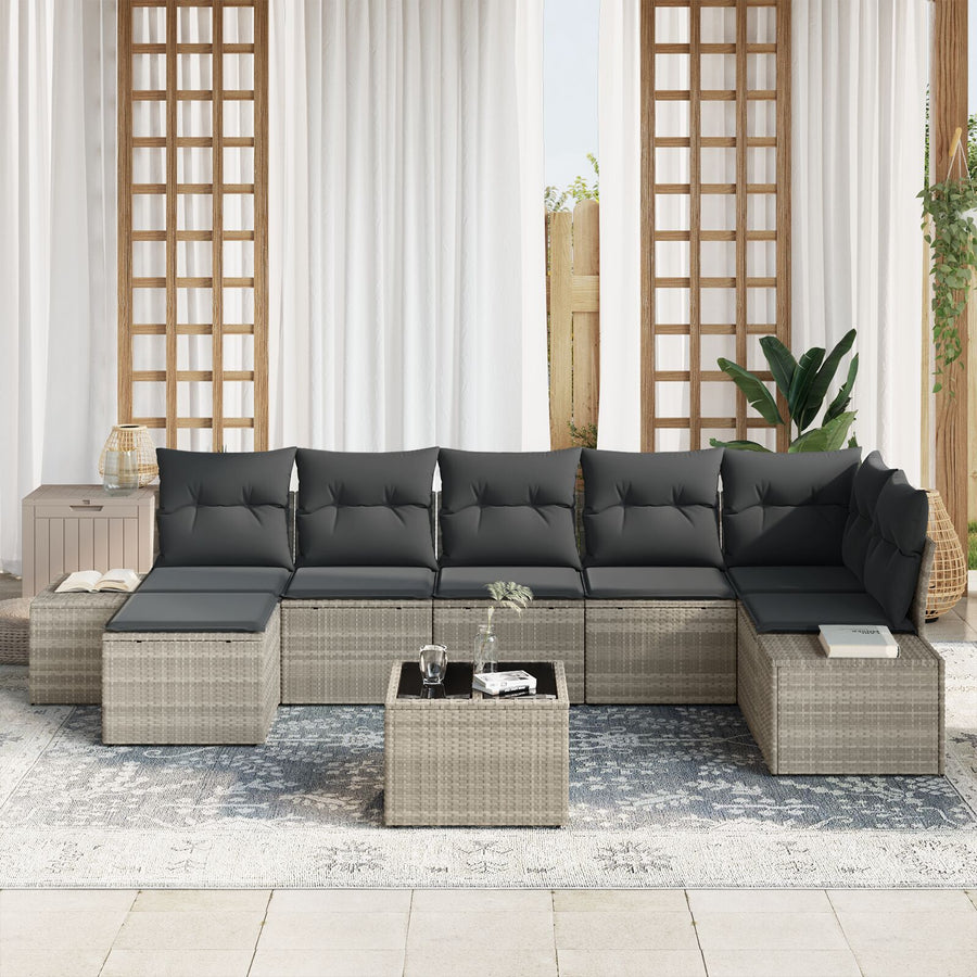Tuin Sofa Set Set Van 8 Lichtgrijs Rattan, Polyester