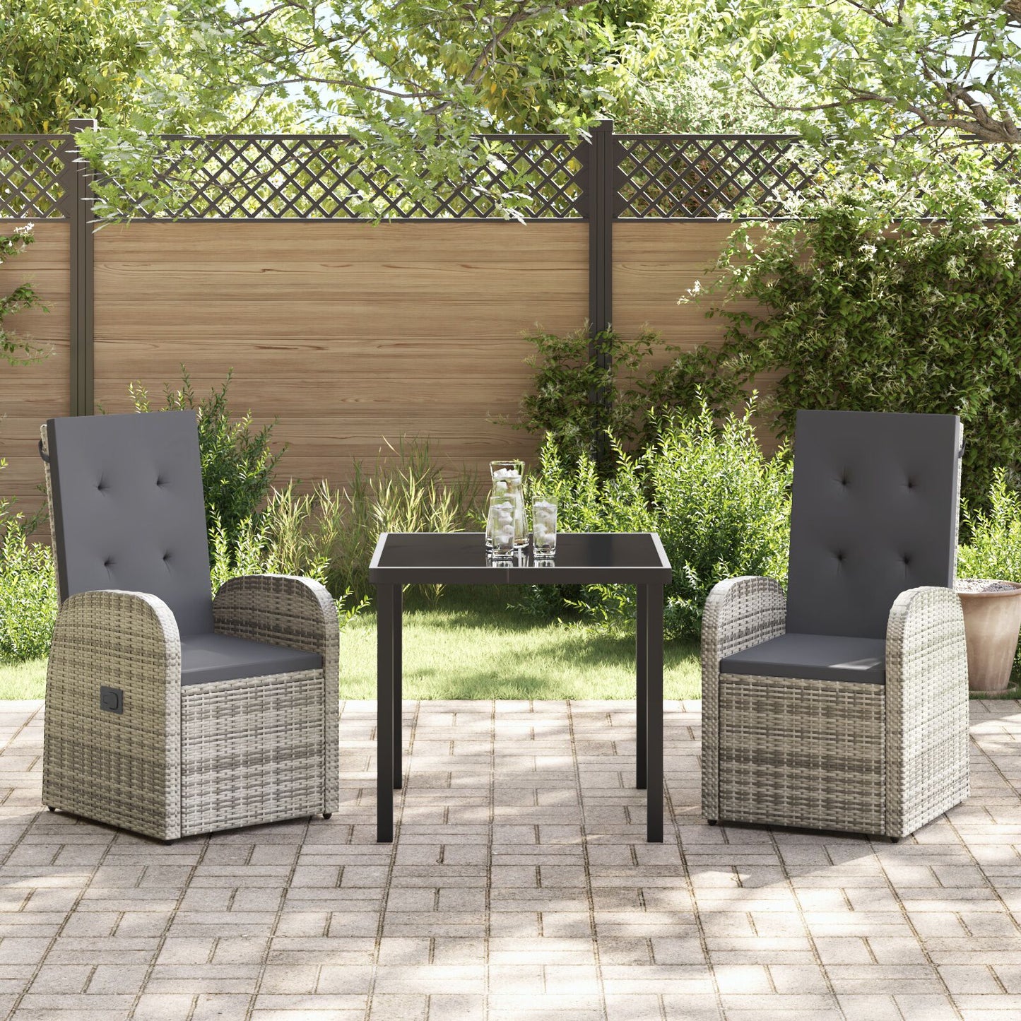 3-Delig Tuin Eettafelset Met Kussens Grijs Poly Rattan