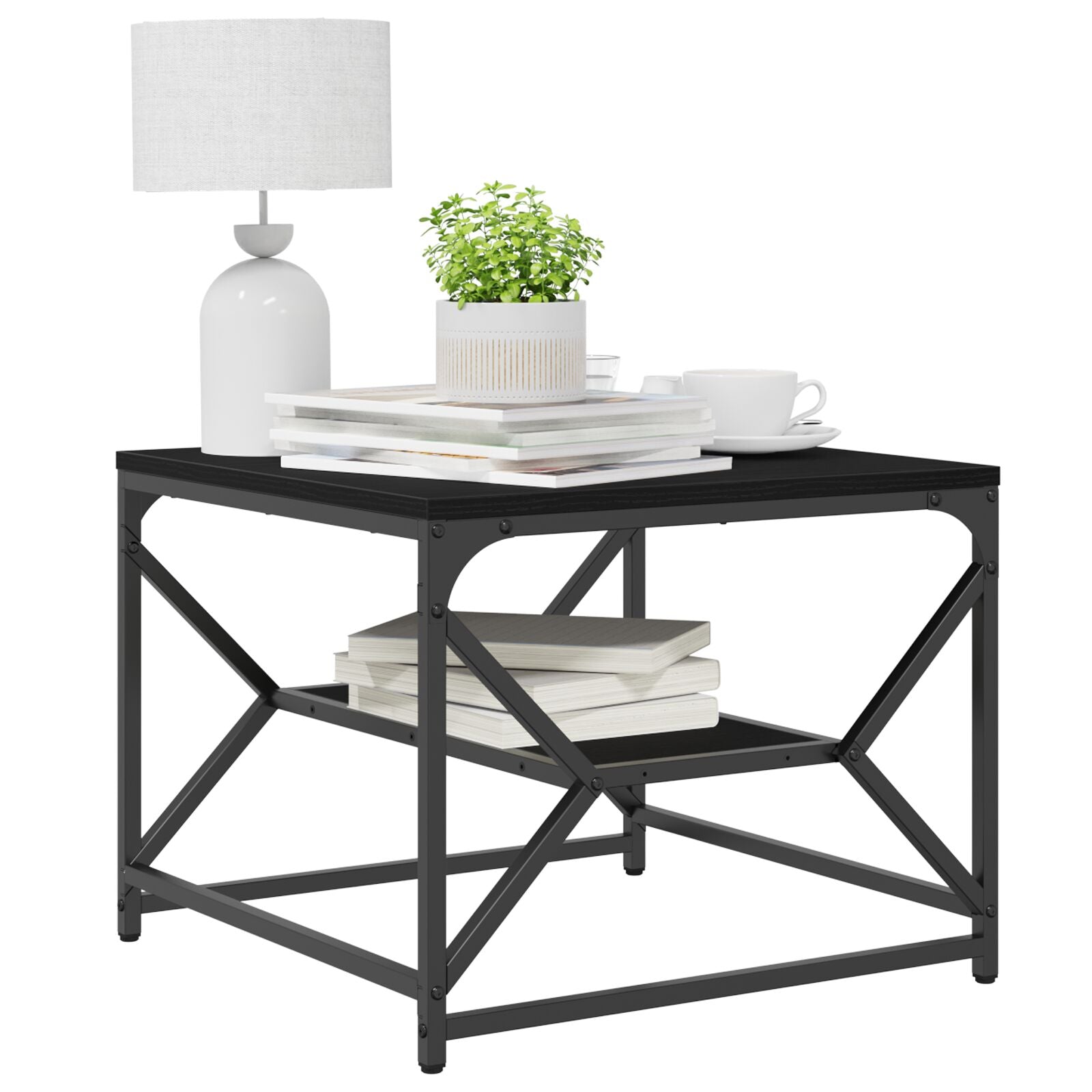 Salontafel Met Plank, , Gemaakt Van Bewerkt Hout Zwarte eiken 51 x 50 x 40 cm