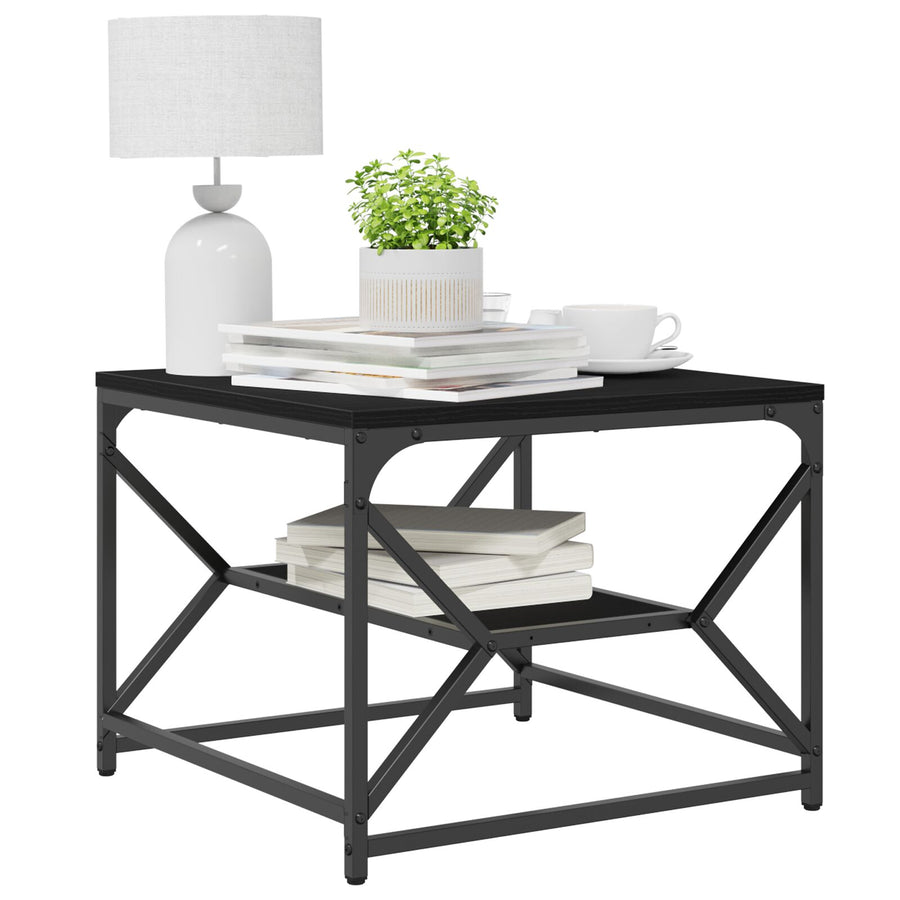 Salontafel Met Plank, , Gemaakt Van Bewerkt Hout Zwarte eiken 51 x 50 x 40 cm