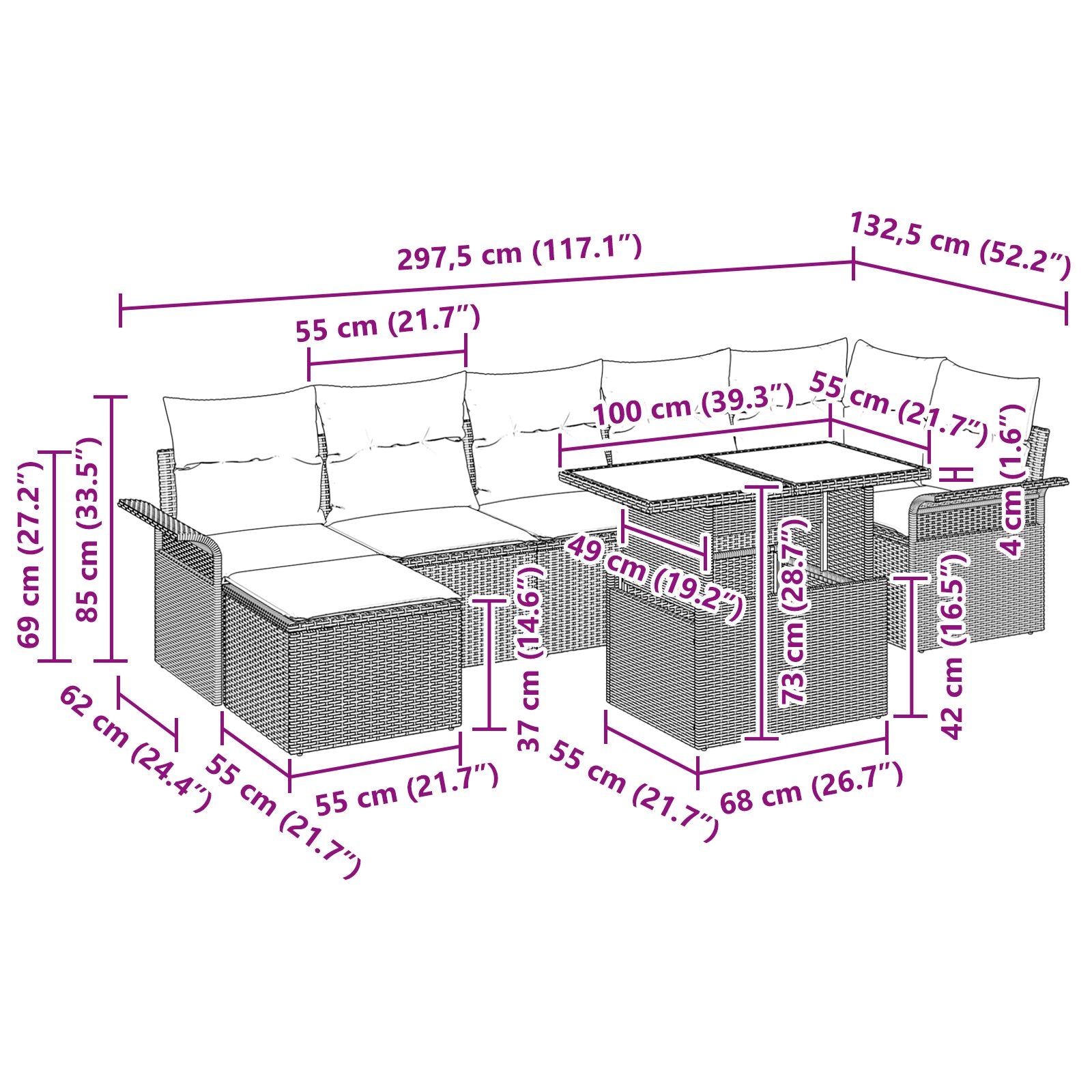 8-Delige Tuinsofa Set Met Kussens Bruin Poly Rattan