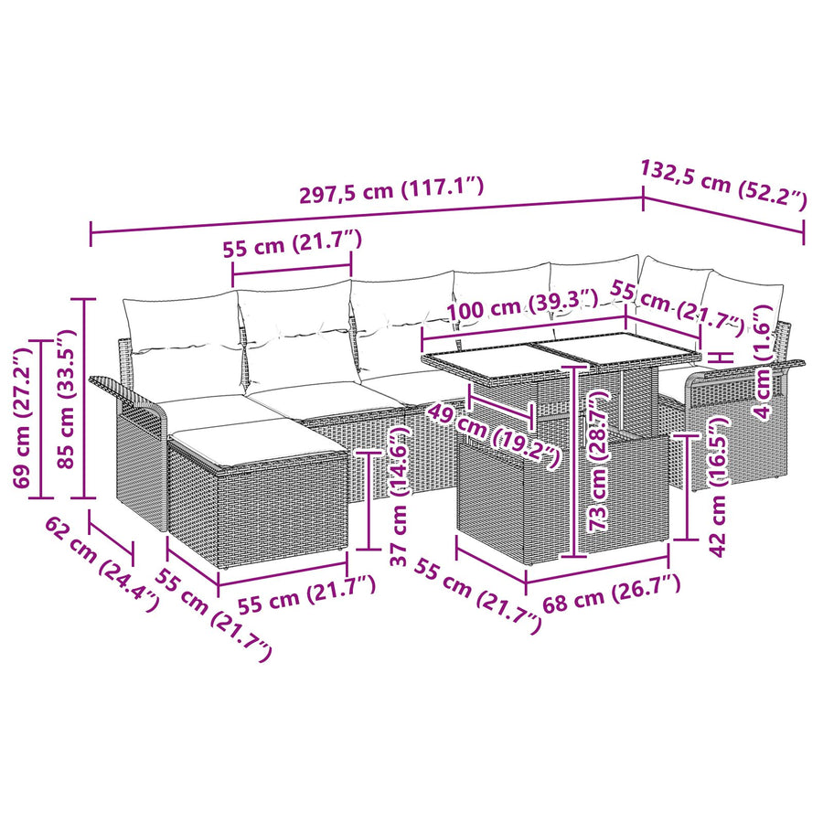 8-Delige Tuinsofa Set Met Kussens Bruin Poly Rattan