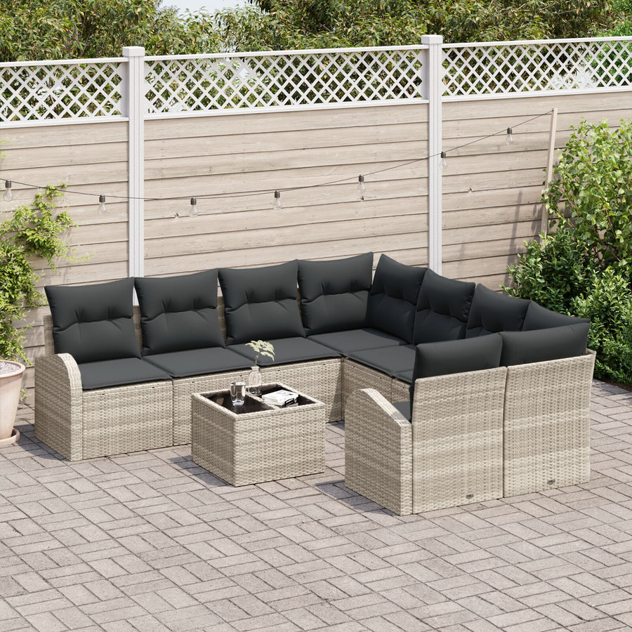 9-Delige Tuin Sofa Set Met Kussens Lichtgrijs Poly Rattan